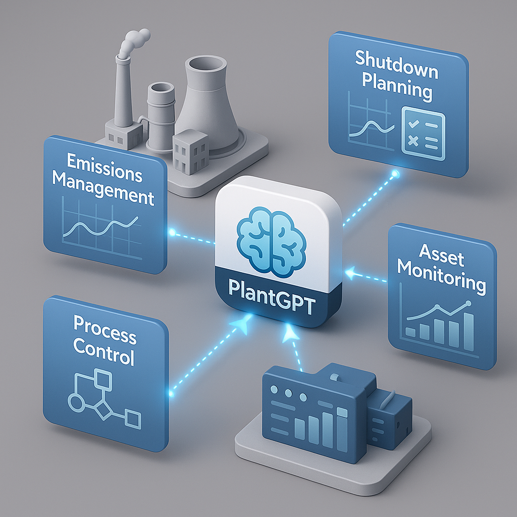 WorkflowLevel AI Automation for Industrial OperationsPlantGPT embeds AIdriven intelligence directly into operational workflows ranging from emissions management to shutdown planning AI agents orchestrate actions across processes enabling faster decis-1